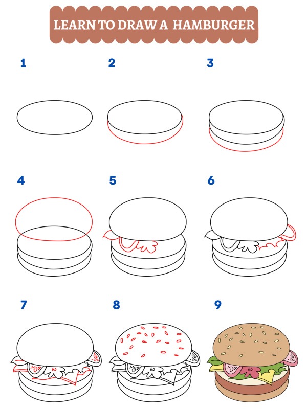 Hoe teken je een hamburger?