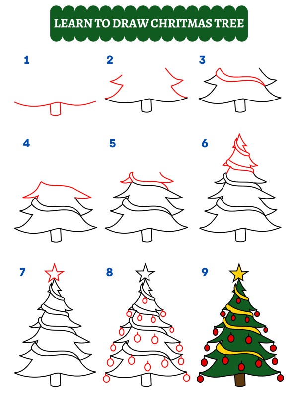 Hoe teken je een kerstboom?